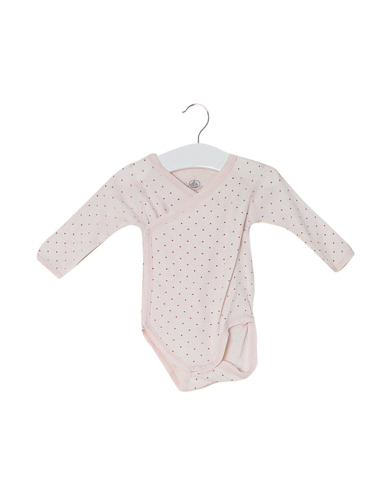 A Pink Long Sleeve Bodysuits from Petit Bateau in size 0-3M for girl. (Front View)