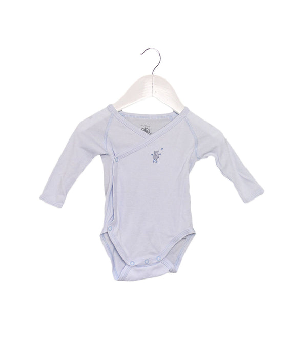 A Blue Long Sleeve Bodysuits from Petit Bateau in size 0-3M for boy. (Front View)
