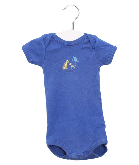 A Blue Short Sleeve Bodysuits from Petit Bateau in size 0-3M for boy. (Front View)