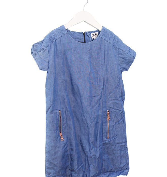 A Blue Short Sleeve Dresses from Karl Lagerfeld in size 10Y for girl. (Front View)
