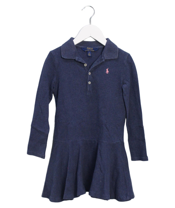 A Navy Long Sleeve Dresses from Polo Ralph Lauren in size 5T for girl. (Front View)