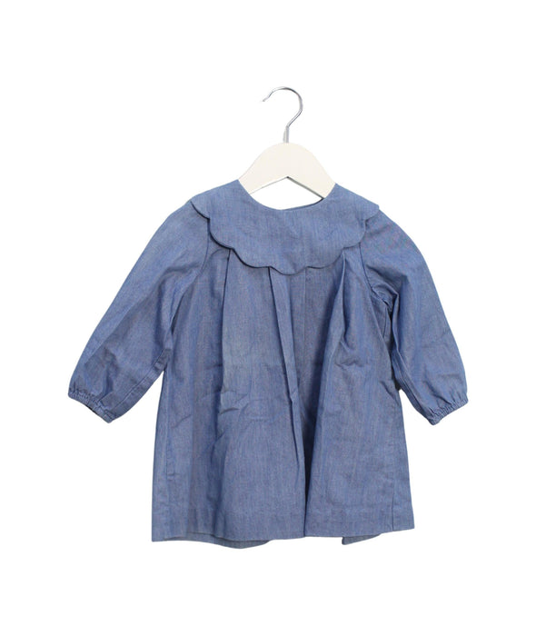 A Blue Long Sleeve Dresses from Jacadi in size 12-18M for girl. (Front View)