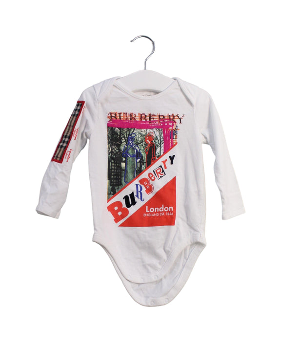 A White Long Sleeve Bodysuits from Burberry in size 6-12M for boy. (Front View)
