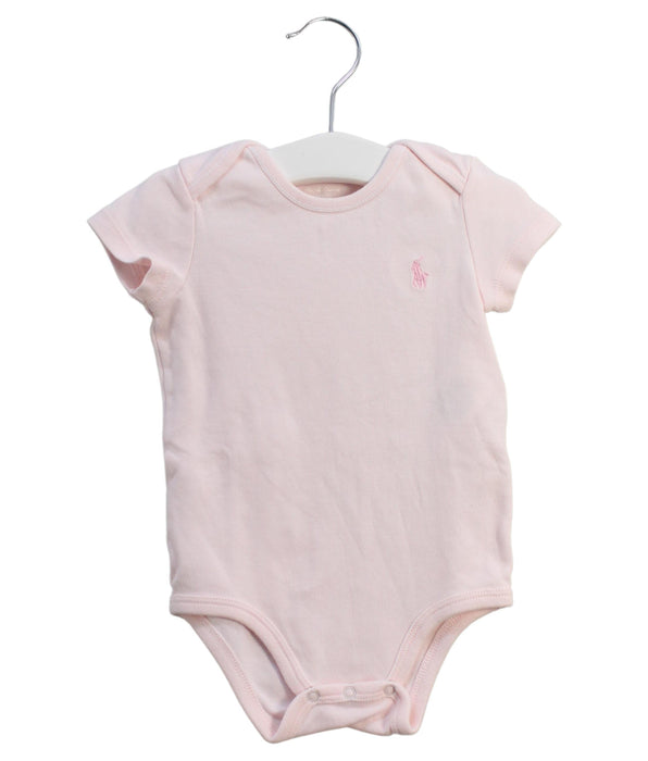 A Pink Short Sleeve Bodysuits from Ralph Lauren in size 6-12M for girl. (Front View)
