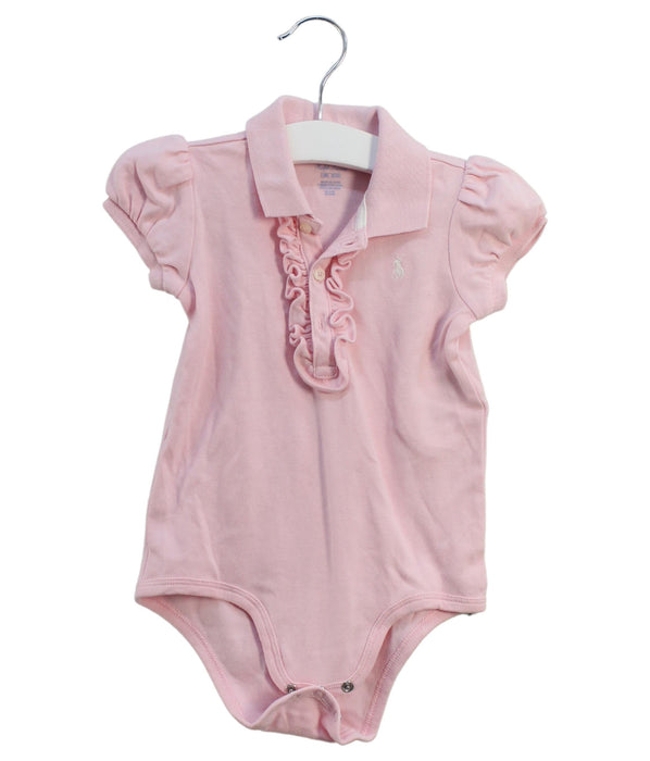A Pink Short Sleeve Bodysuits from Ralph Lauren in size 12-18M for girl. (Front View)