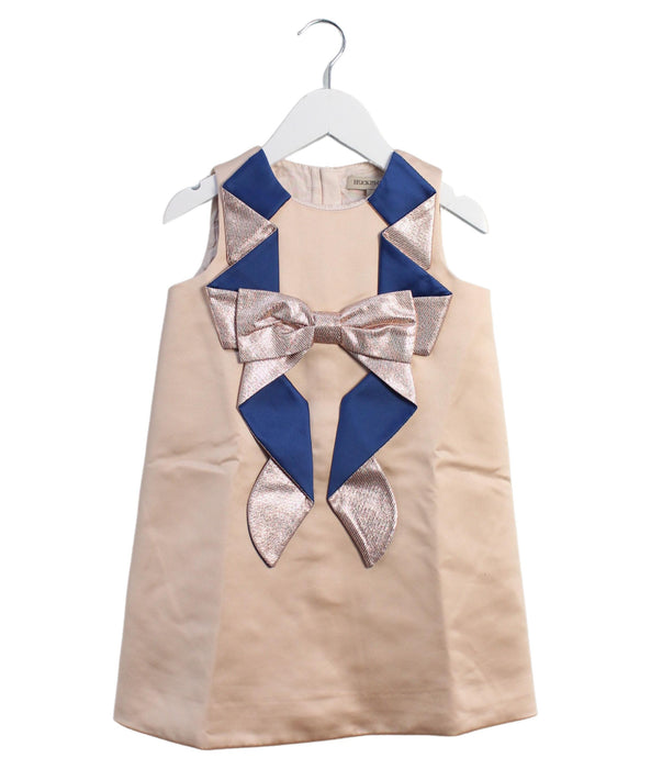 A Beige Sleeveless Dresses from Hucklebones in size 4T for girl. (Front View)