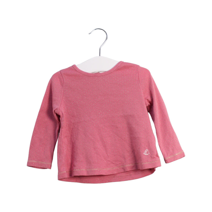 A Pink Long Sleeve Tops from Petit Bateau in size 6-12M for girl. (Front View)
