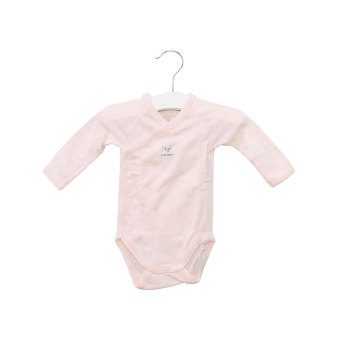 A Pink Long Sleeve Bodysuits from Petit Bateau in size 0-3M for girl. (Front View)