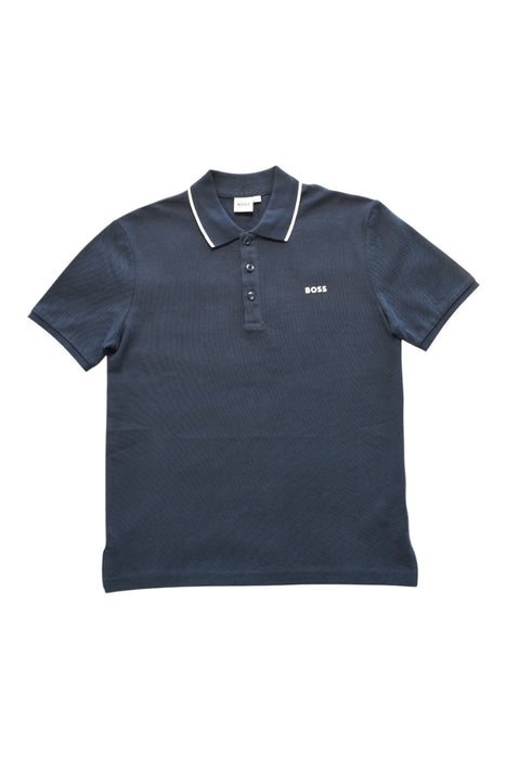 A Navy Short Sleeve Polos from Boss in size 12Y for boy. (Front View)