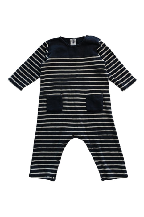 A Navy Long Sleeve Rompers from Petit Bateau in size 6-12M for boy. (Front View)