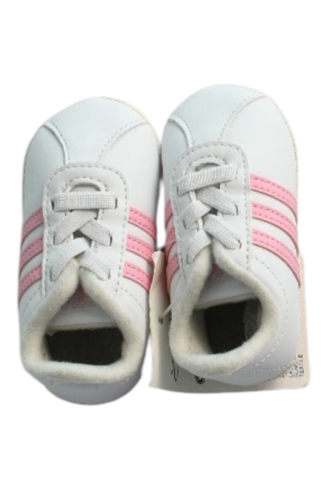A White Sneakers from Adidas in size 3-6M for girl. (Front View)