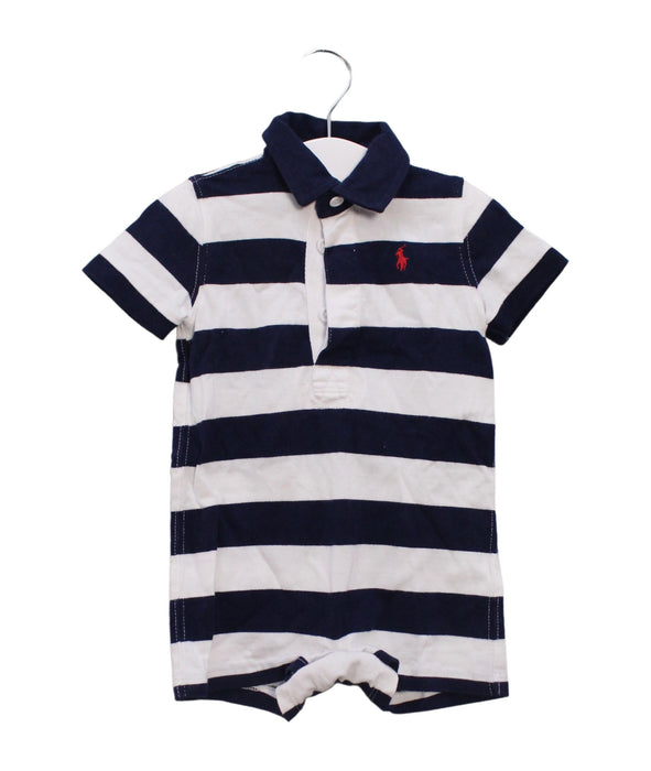 A Navy Short Sleeve Rompers from Ralph Lauren in size 3-6M for boy. (Front View)