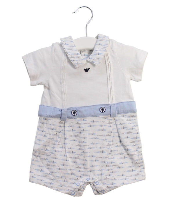 A White Short Sleeve Rompers from Armani in size 0-3M for boy. (Front View)