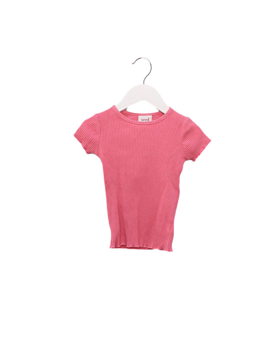 A Pink Short Sleeve Tops from Seed in size 4T for girl. (Front View)