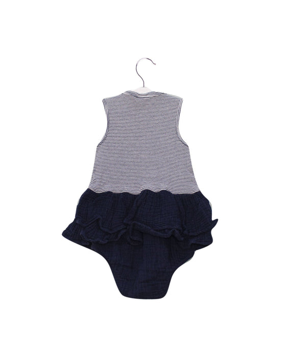 A Navy Sleeveless Bodysuits from Seed in size 6-12M for girl. (Back View)