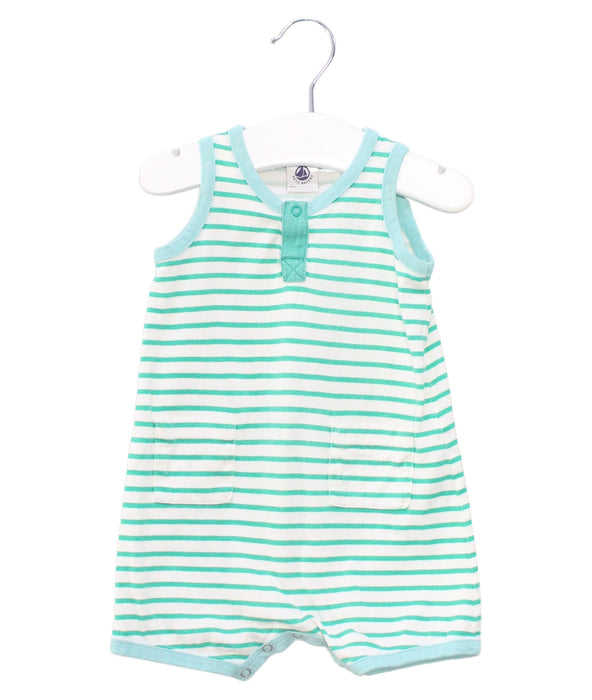 A Green Sleeveless Rompers from Petit Bateau in size 3-6M for boy. (Front View)