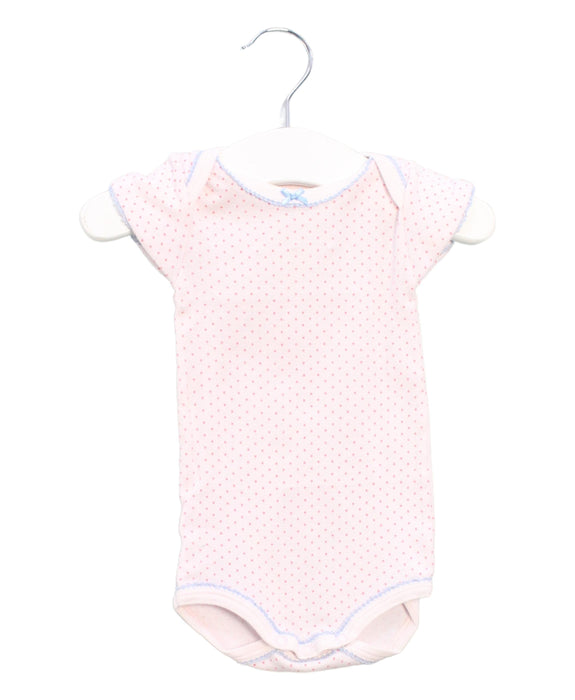 A Pink Short Sleeve Bodysuits from Petit Bateau in size 0-3M for girl. (Front View)