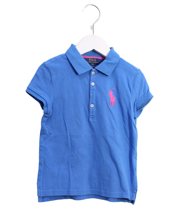 A Blue Short Sleeve Polos from Polo Ralph Lauren in size 6T for girl. (Front View)
