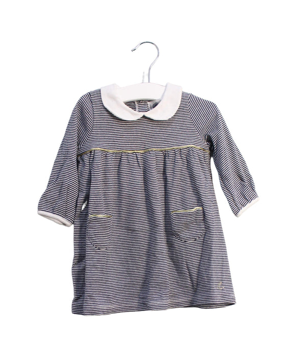 A Navy Long Sleeve Dresses from Petit Bateau in size 6-12M for girl. (Front View)