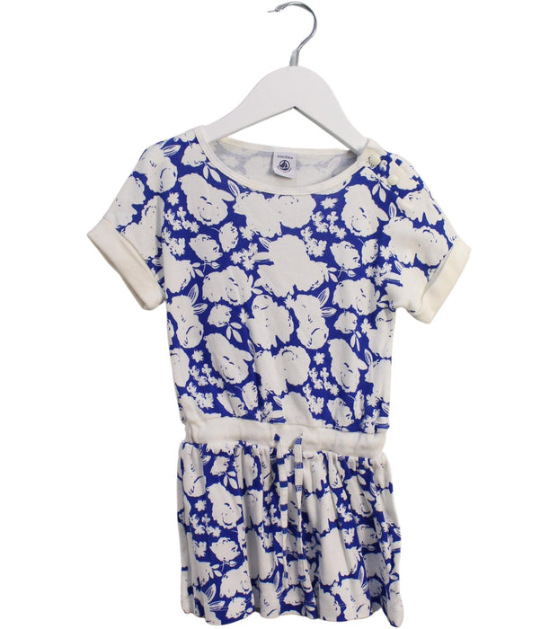 A Blue Short Sleeve Dresses from Petit Bateau in size 4T for girl. (Front View)