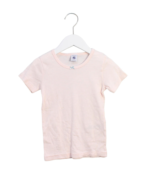 A Pink Short Sleeve T Shirts from Petit Bateau in size 6T for girl. (Front View)
