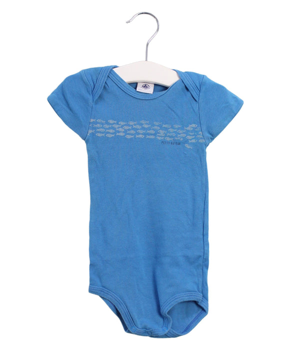 A Blue Short Sleeve Bodysuits from Petit Bateau in size 12-18M for boy. (Front View)