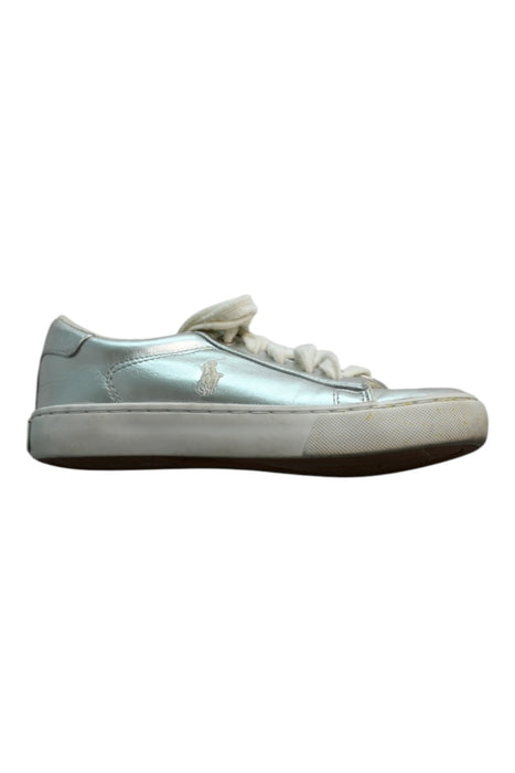A Silver Sneakers from Polo Ralph Lauren in size 6T for girl. (Front View)