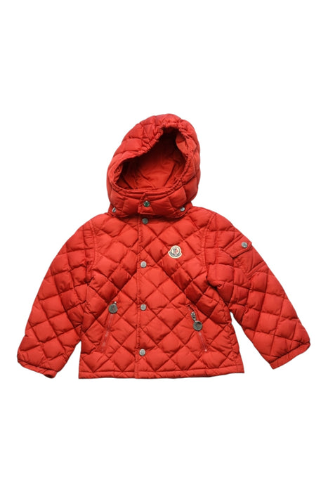 A Red Puffer/Quilted Coats & Outerwear from Moncler in size 2T for girl. (Front View)