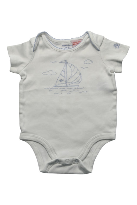 A White Short Sleeve Bodysuits from Ralph Lauren in size 0-3M for neutral. (Front View)