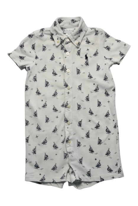 A White Short Sleeve Rompers from Ralph Lauren in size 6-12M for boy. (Front View)