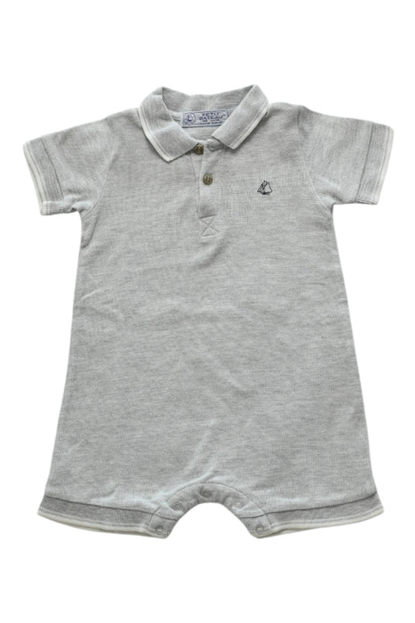 A Grey Short Sleeve Rompers from Petit Bateau in size 6-12M for boy. (Front View)