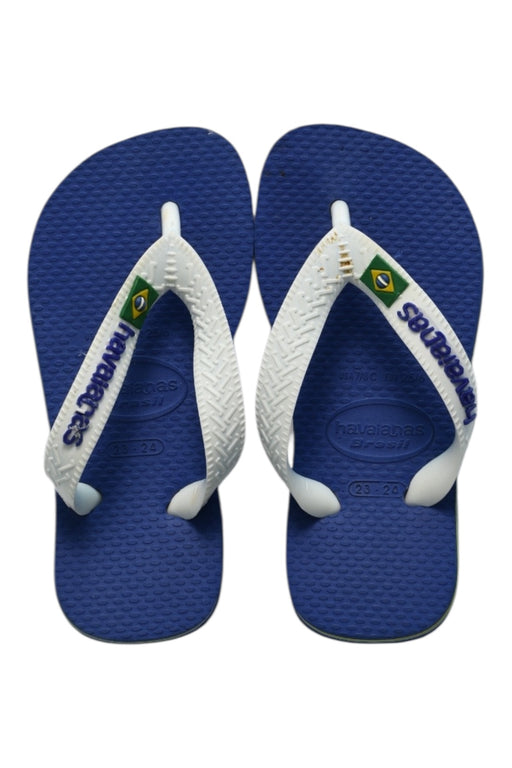 A Blue Flip Flops from Havaianas in size 3T for boy. (Front View)