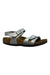 A Silver Sandals from Birkenstock in size 4T for girl. (Front View)