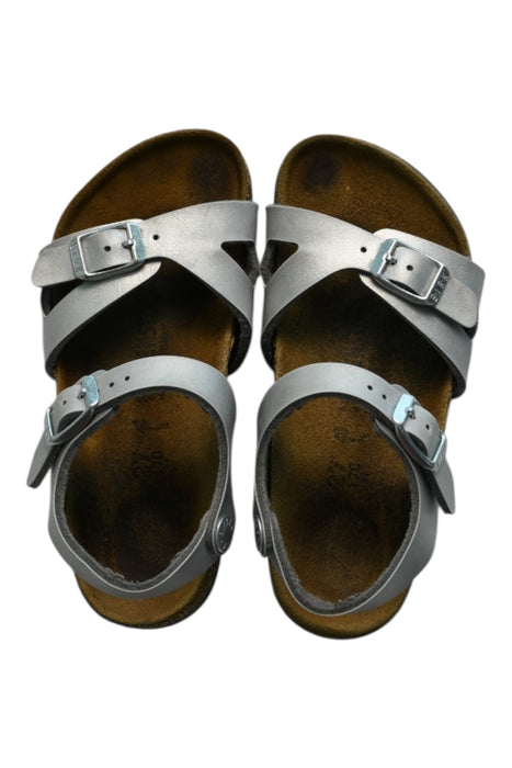 A Silver Sandals from Birkenstock in size 4T for girl. (Back View)