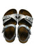 A Silver Sandals from Birkenstock in size 4T for girl. (Back View)