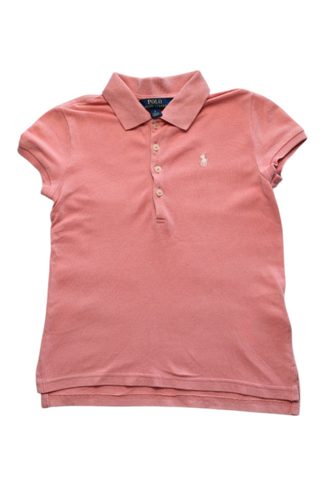 A Pink Short Sleeve Polos from Polo Ralph Lauren in size 6T for girl. (Front View)