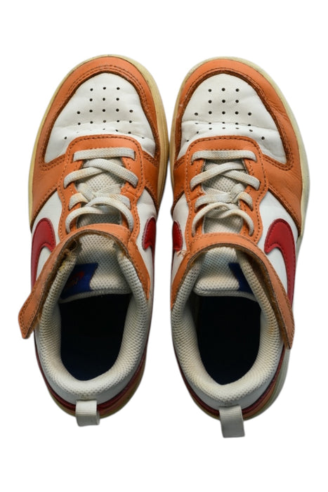 A Orange Sneakers from Nike in size 7Y for boy. (Back View)