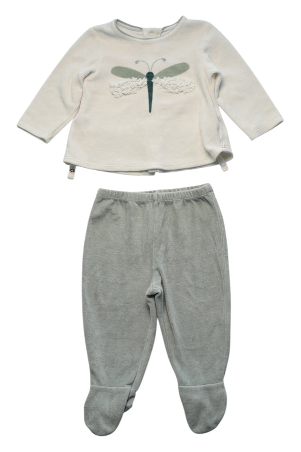 A Grey Pants Sets from Obaibi - Okaidi in size 6-12M for girl. (Front View)