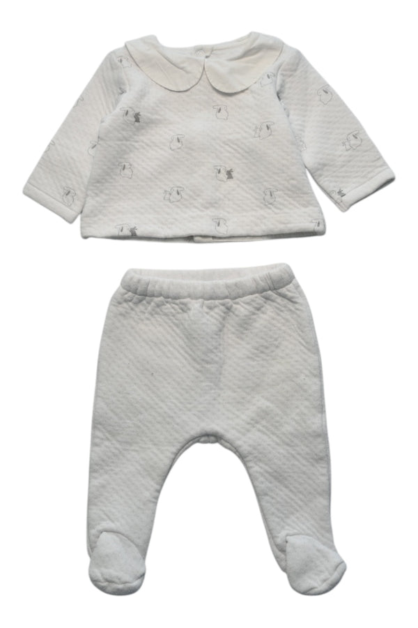 A White Pants Sets from Jacadi in size 3-6M for girl. (Front View)