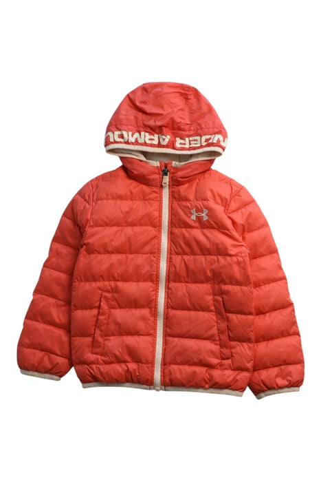 A Red Puffer/Quilted Jackets from Under Armour in size 5T for girl. (Front View)