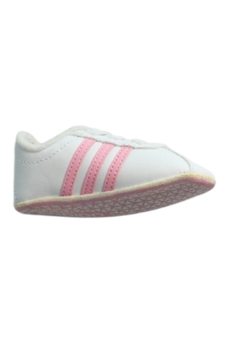 A White Sneakers from Adidas in size 3-6M for girl. (Back View)