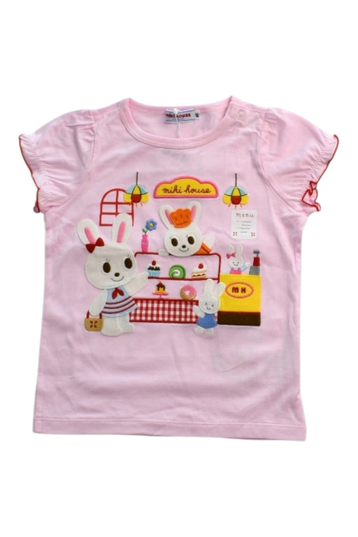 A Pink Short Sleeve T Shirts from Miki House in size 2T for girl. (Front View)