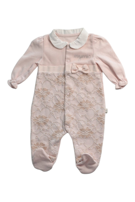 A Pink Long Sleeve Rompers from Mirtillo in size 6-12M for girl. (Front View)