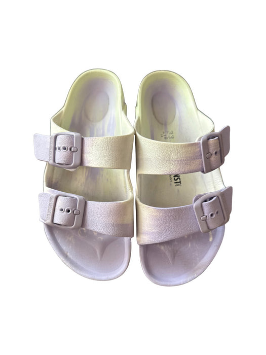 A Beige Sandals from Birkenstock in size 7Y for girl. (Front View)