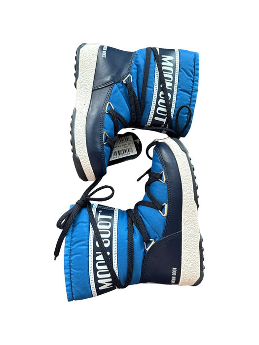 A Blue Winter Boots from Moon Boot in size 4T for neutral. (Back View)
