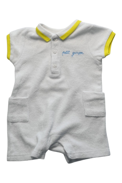 A White Short Sleeve Rompers from Jacadi in size 3-6M for boy. (Front View)