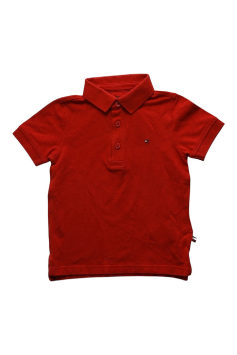 A Red Short Sleeve Polos from Tommy Hilfiger in size 3T for boy. (Front View)
