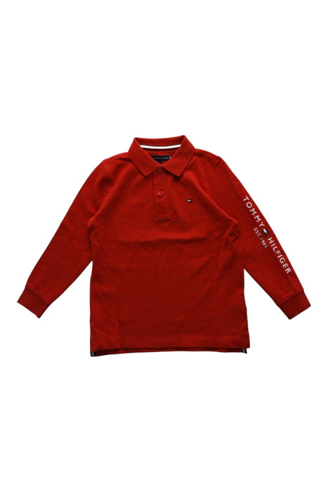 A Red Long Sleeve Polos from Tommy Hilfiger in size 4T for boy. (Front View)