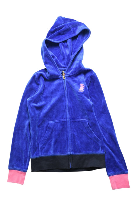 A Blue Zippered Sweatshirts from Juicy Couture in size 7Y for girl. (Front View)