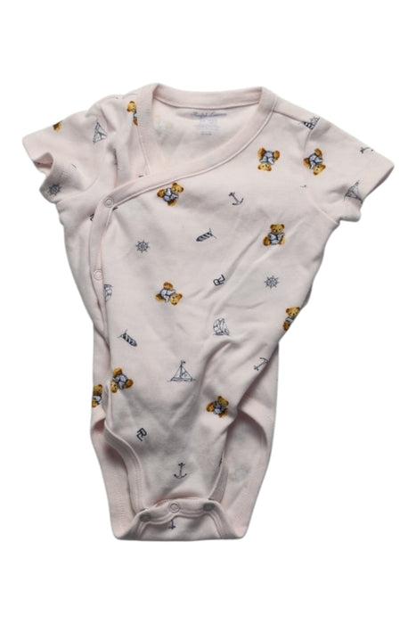 A Pink Short Sleeve Bodysuits from Ralph Lauren in size 0-3M for girl. (Front View)